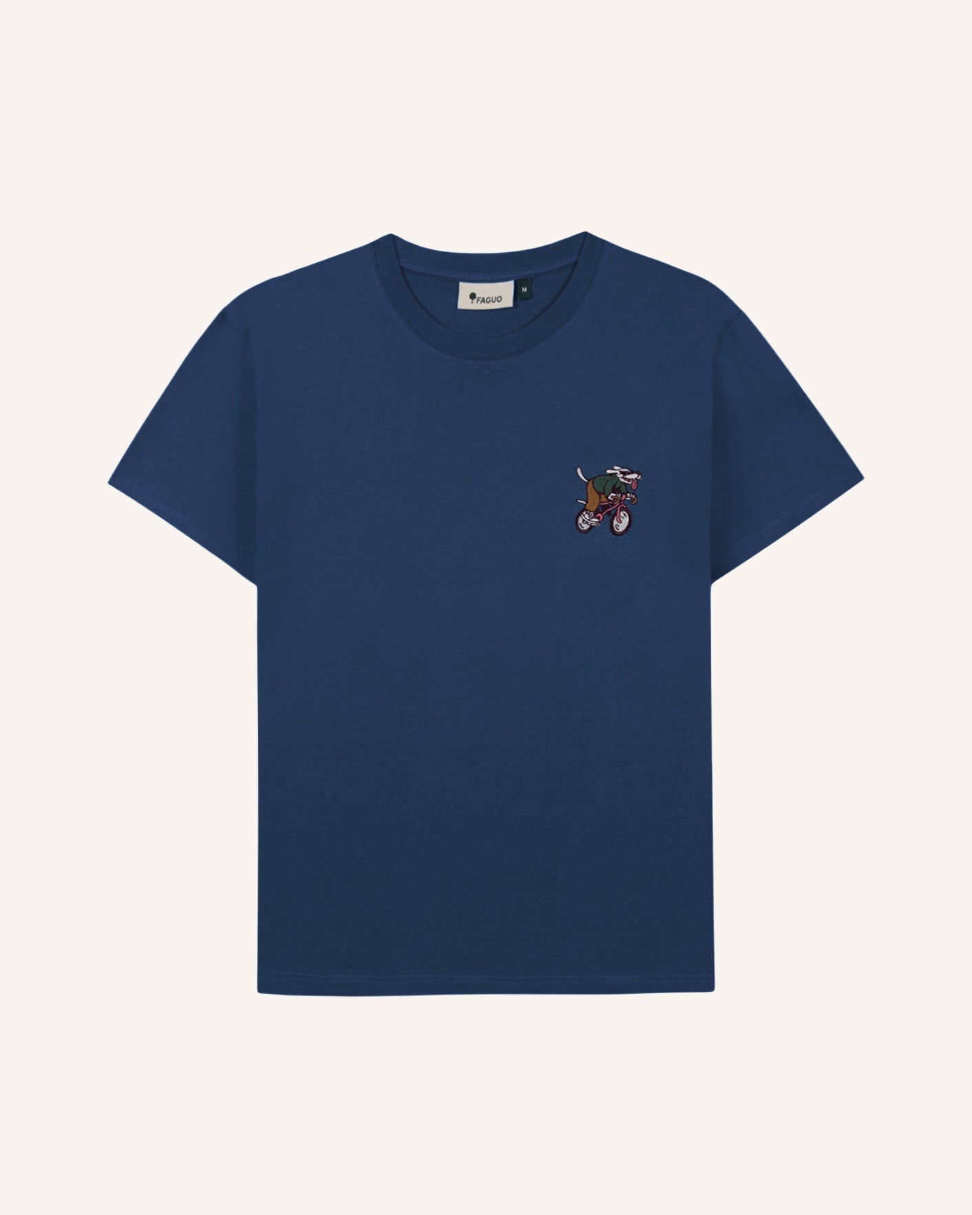 faguo-arcy-t-shirt-brod-bleu-en-coton-recycl-v-lo-et-chien image 2