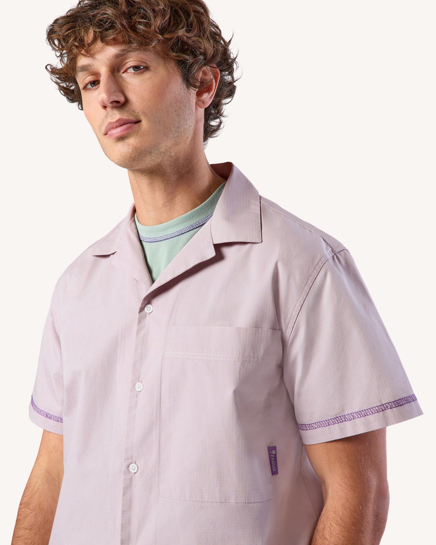 faguo-millot-chemise-manches-courtes-rose-gris-outdoor image 3