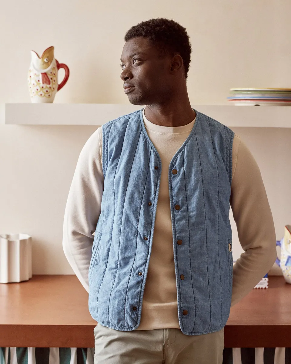 faguo-epinay-veste-sans-manches-coton-denim-clair image 1