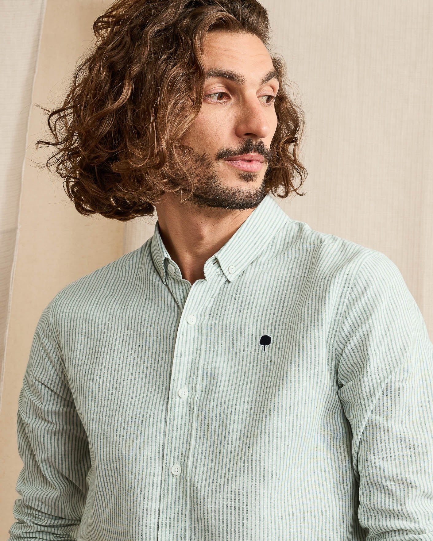 faguo-ivoy-chemise-en-lin-ray-e-vert-et-cru image 3