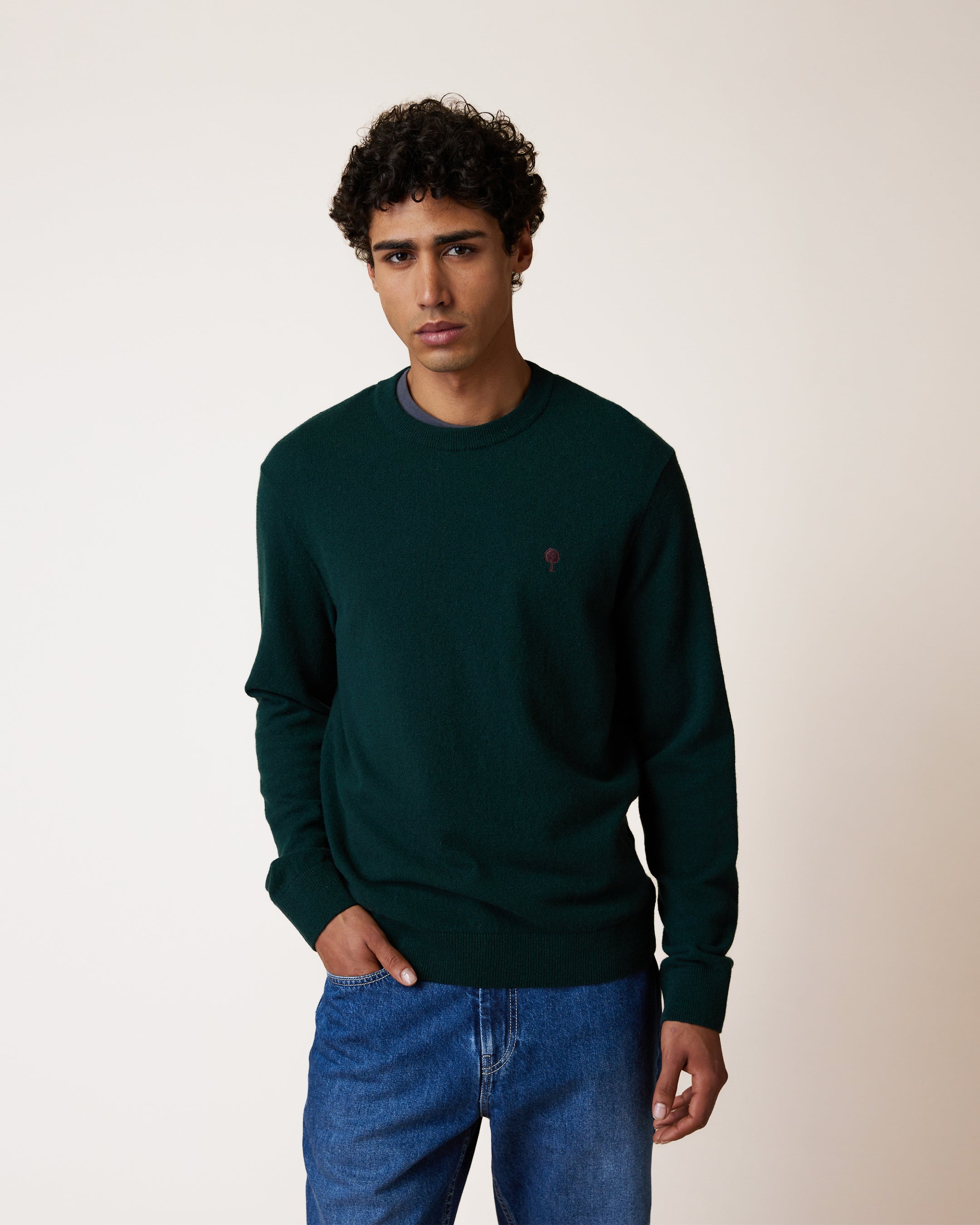 faguo-marly-pull-col-rond-laine-vert-fonc-fil-italien image 1