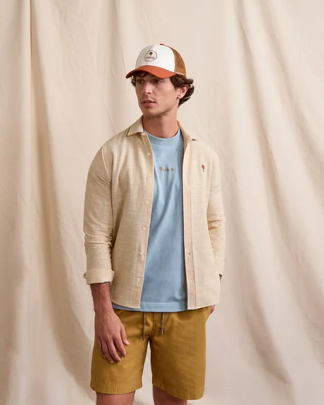faguo-iraty-chemise-homme-cr-me-et-jaune-ray-e image 1