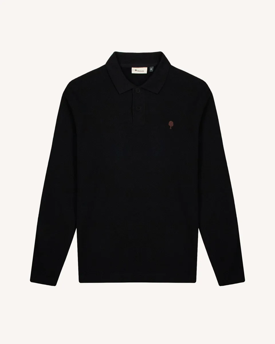 faguo-mercoire-polo-manches-longues-noir-coton-bio image 1