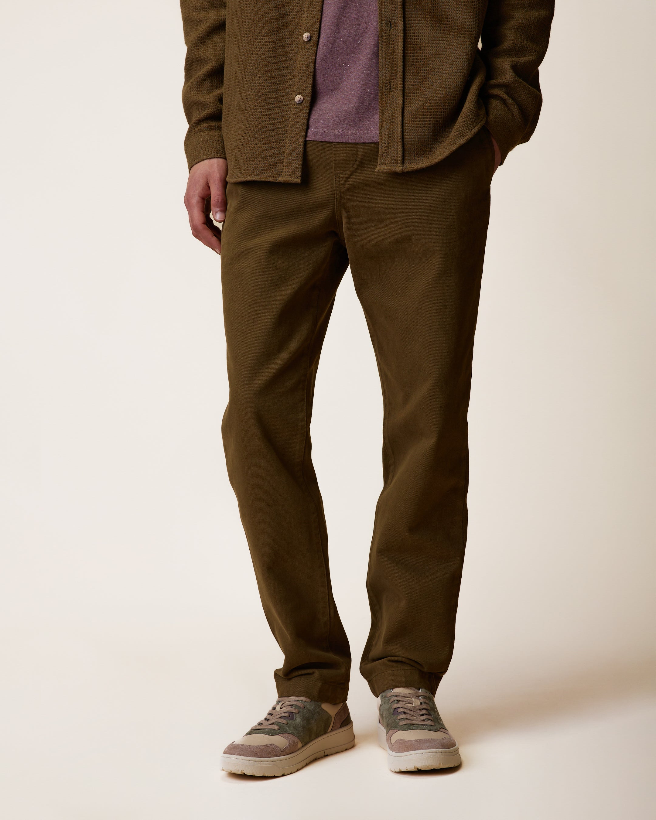 faguo-dreuille-pantalon-taille-lastique-kaki-en-twill-patin image 1