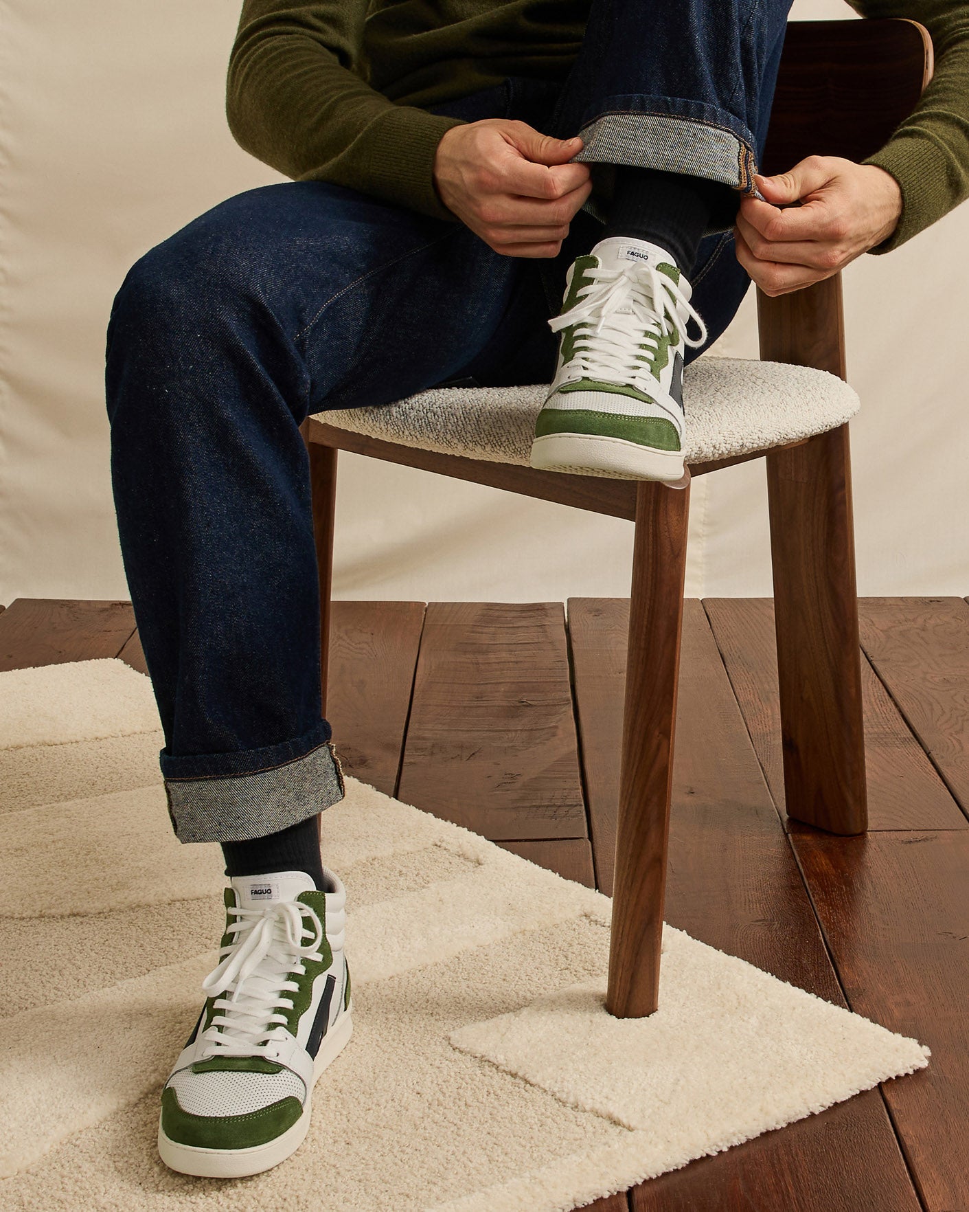 faguo-hazel-mid-baskets-montantes-cuir-blanc-et-kaki image 3