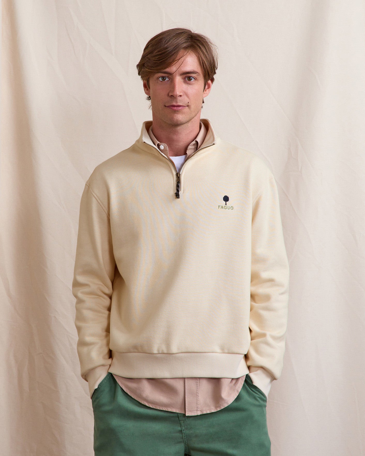 faguo-sweat-zipp-amboise-cru-coton-bio-col-camionneur image 1